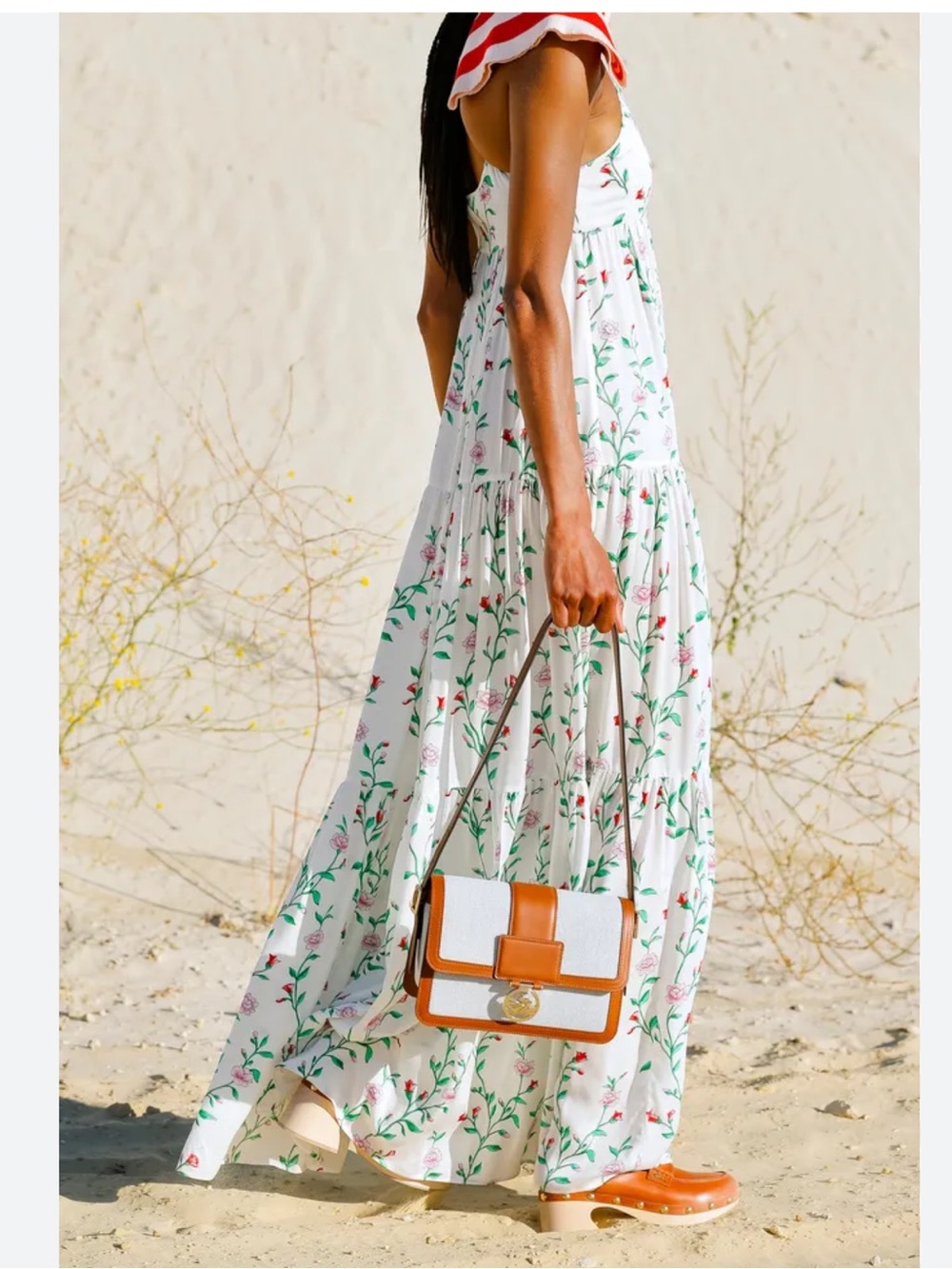 NWT Longchamp SS23 Floral Botanical Tiered Maxi Dress in White Floral Sz US 4 - Picture 5 of 17